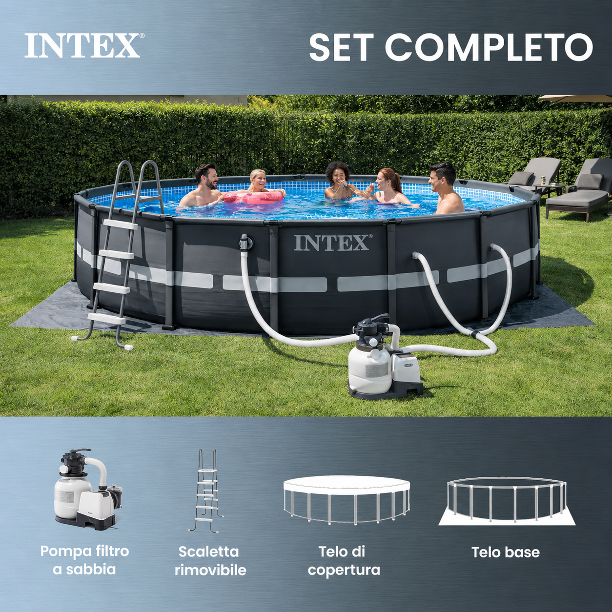 INTEX 26325EH Ultra XTR 488 x 122 cm con pompa a sabbia e sabbia filtrante premium OptiFlow da 22,7 kg
