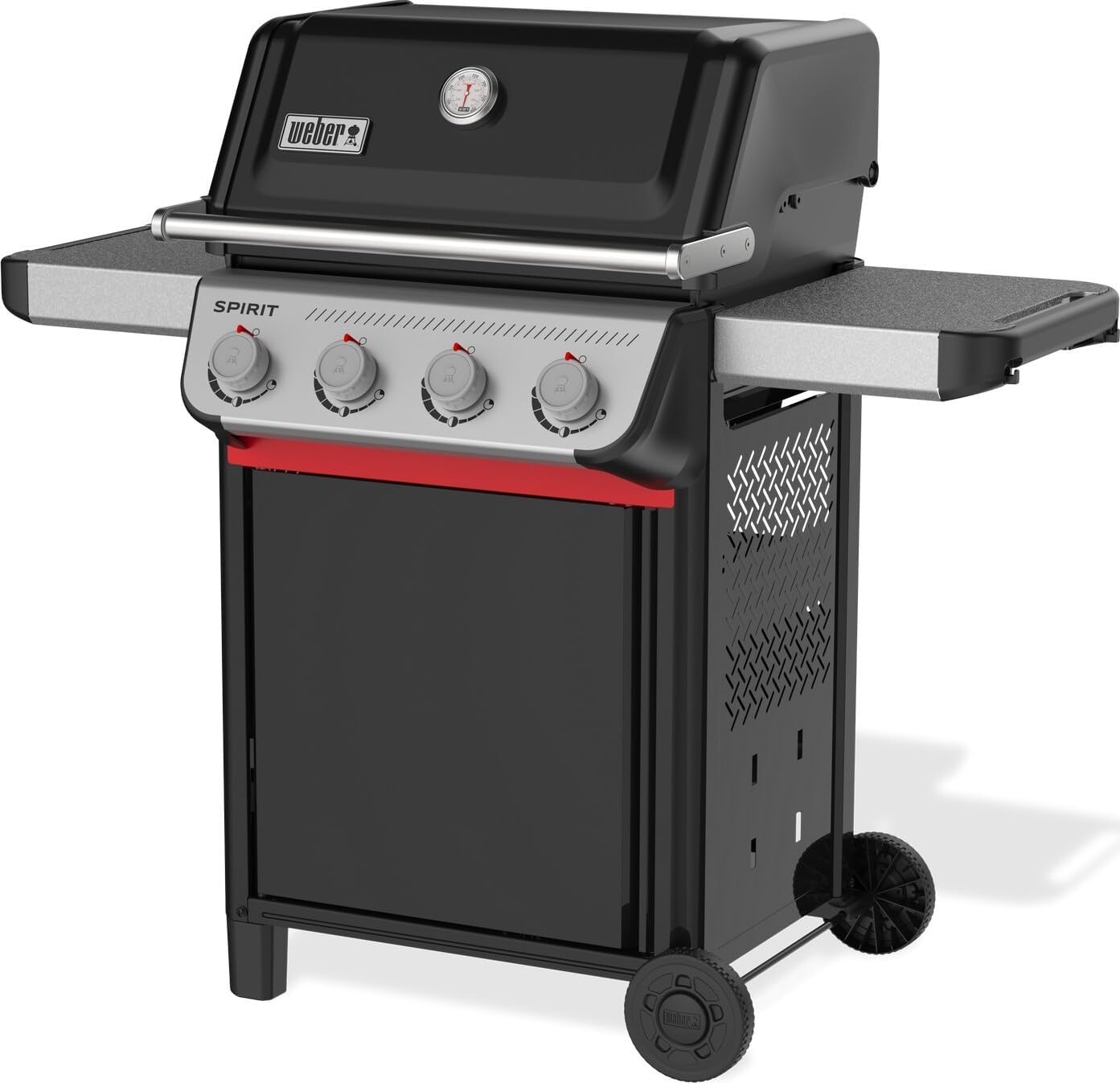 Weber Spirit E-410/4 Burner Gas Grill, Snap-Jet Ignition, Heavy Duty Wheels & Heating Grill, 51 x 46 cm Area Fits Weber Works Side Rails, Black/Silver