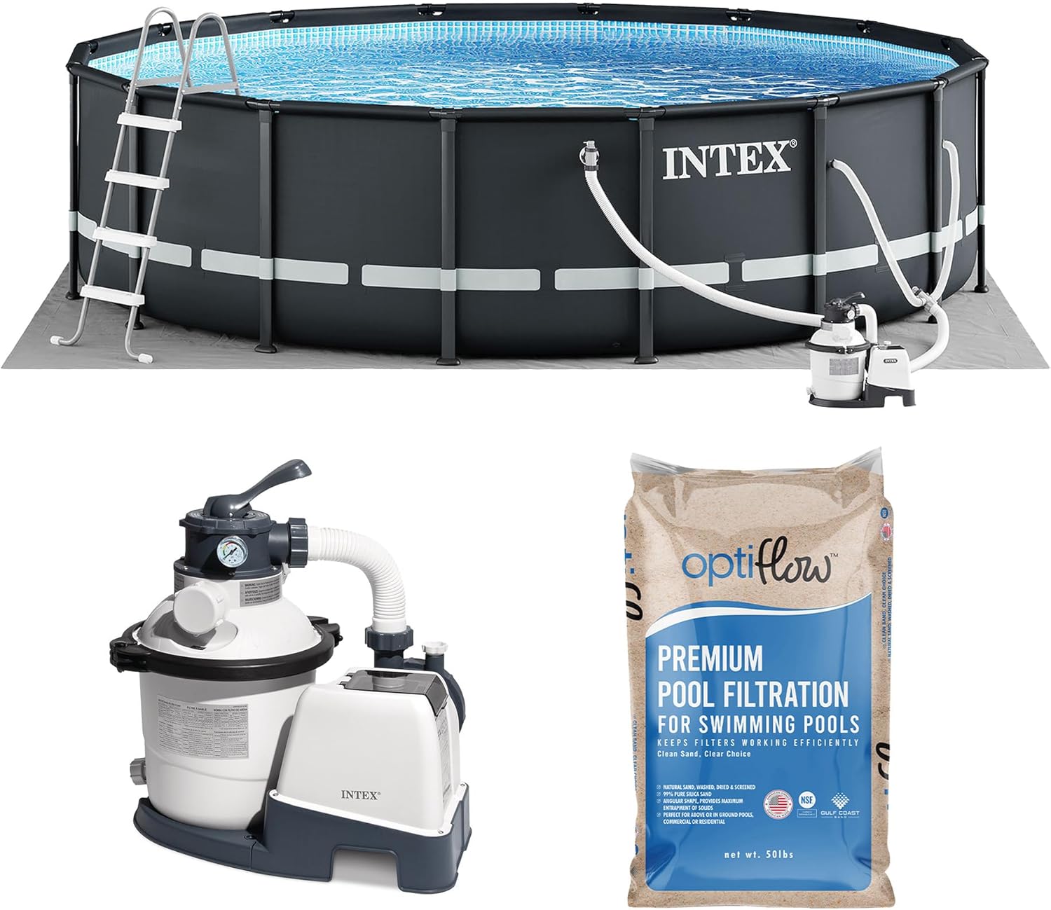 INTEX 26325EH Ultra XTR 488 x 122 cm con pompa a sabbia e sabbia filtrante premium OptiFlow da 22,7 kg