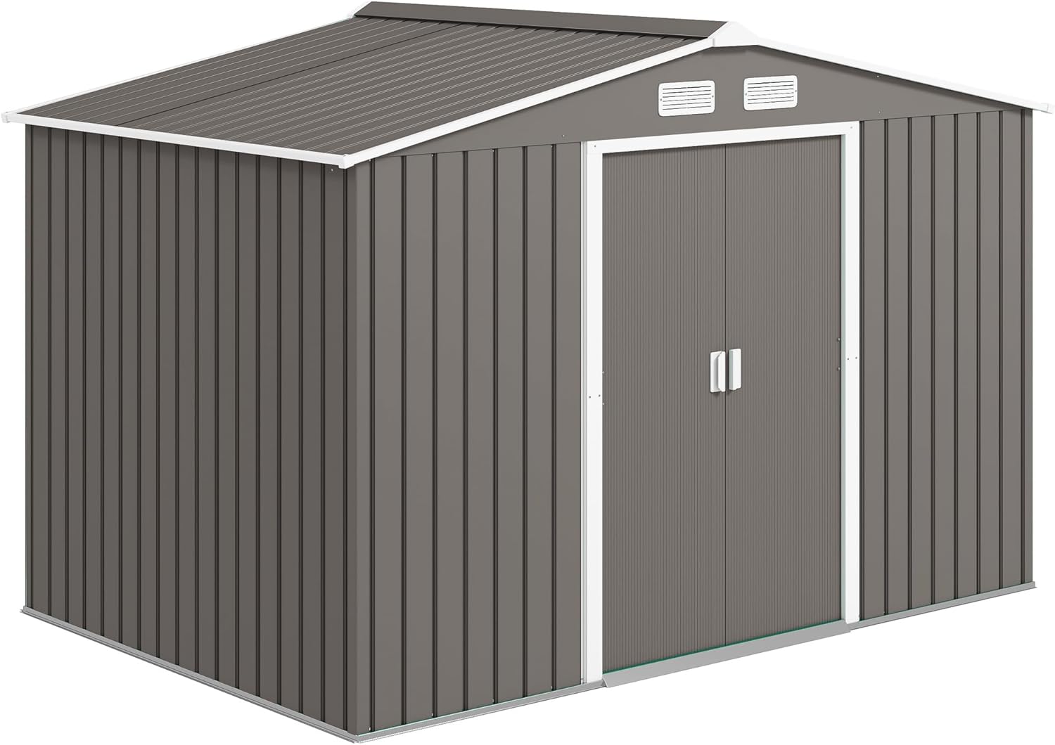 Outsunny Casetta da Giardino 4.9 m² con Fondazione, 4 Prese d'Aria e 2 Porte Scorrevoli, Capanno Porta Attrezzi in Lamiera d'Acciaio, 277x195x192 cm, Giallo