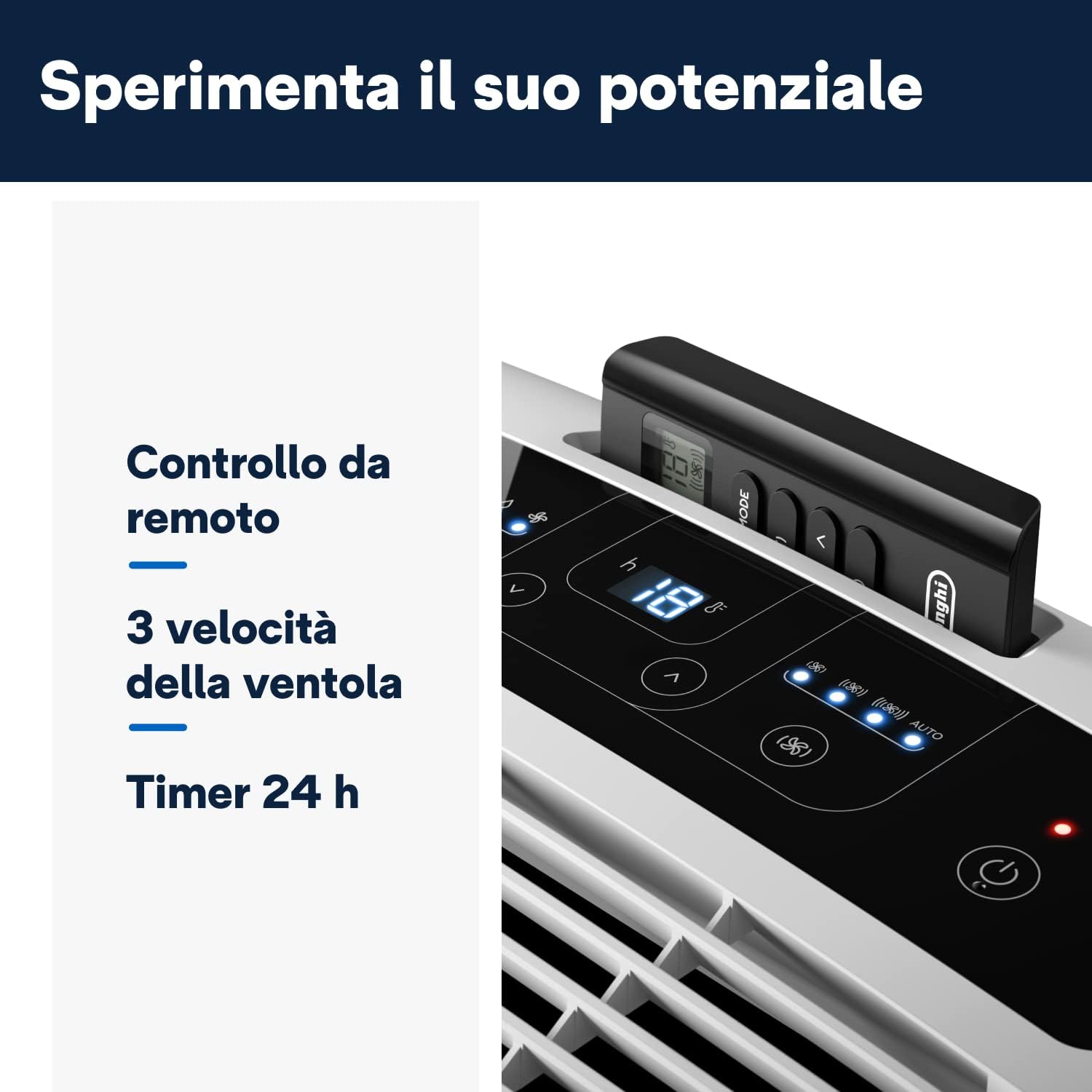 De'Longhi L'Originale Pinguino PAC EM82, Climatizzatore portatile, silenzioso, 9400 btu/h, per ambienti fino a 80 m³, funzione di deumidificazione, gas ecologico R290, classe A, timer 24H, telecomando