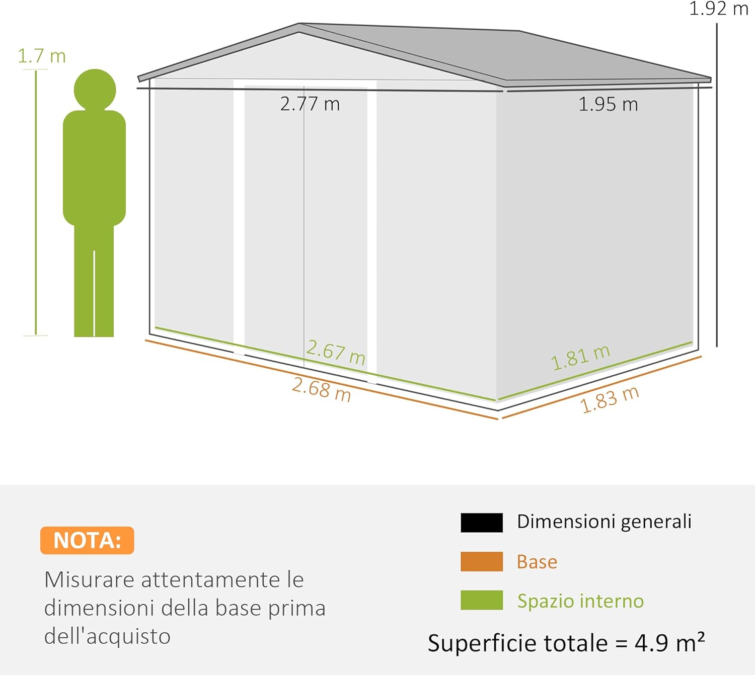 Outsunny Casetta da Giardino 4.9 m² con Fondazione, 4 Prese d'Aria e 2 Porte Scorrevoli, Capanno Porta Attrezzi in Lamiera d'Acciaio, 277x195x192 cm, Giallo