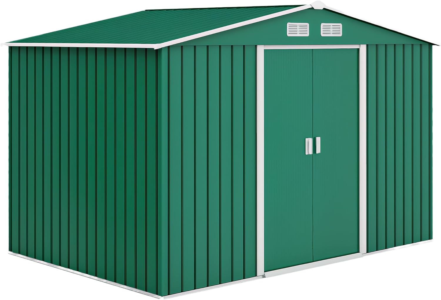Outsunny Casetta da Giardino 4.9 m² con Fondazione, 4 Prese d'Aria e 2 Porte Scorrevoli, Capanno Porta Attrezzi in Lamiera d'Acciaio, 277x195x192 cm, Giallo
