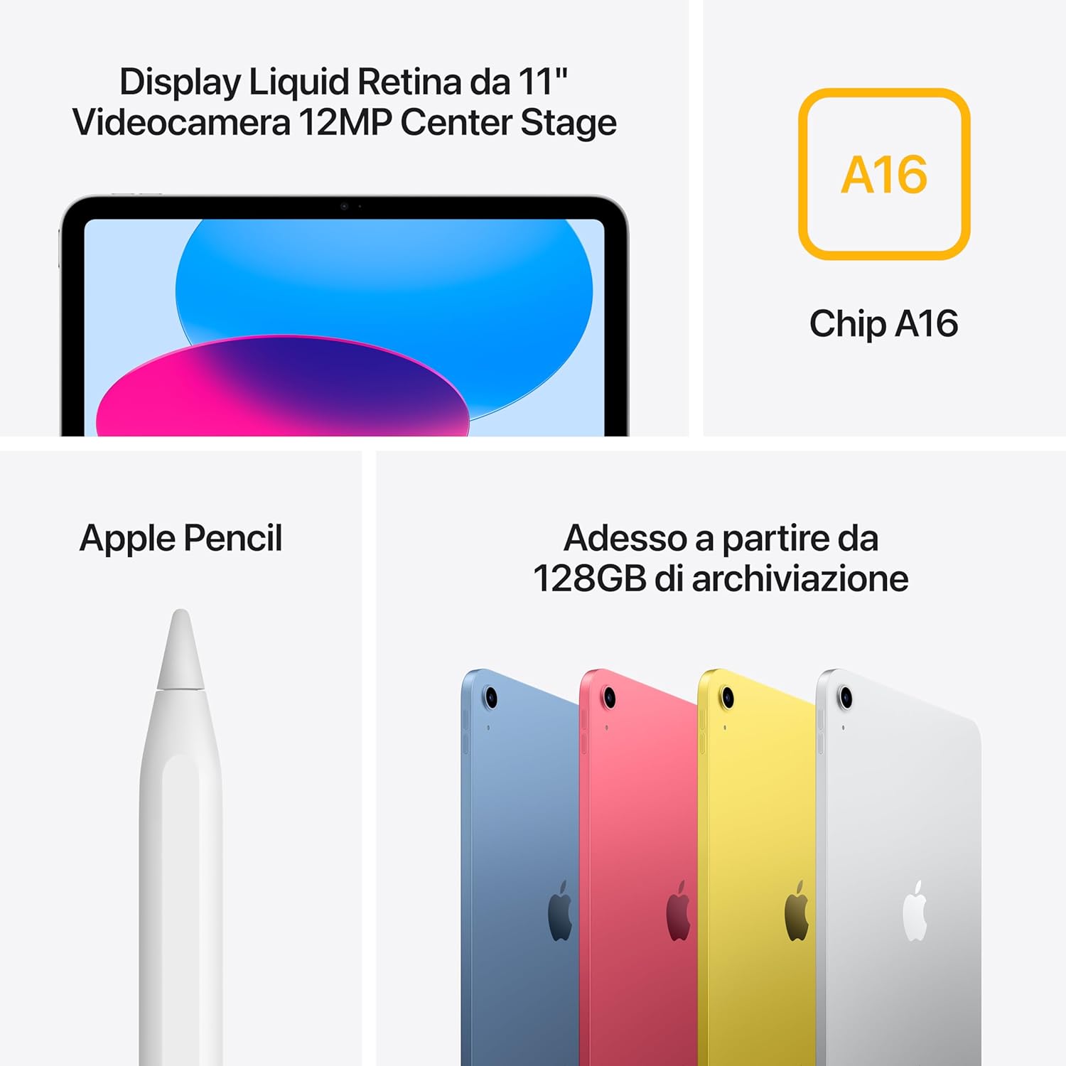 Apple iPad with A16 Chip: 11" Liquid Retina Display, 128GB, Wi Fi 6, 12MP Front and Back Cameras, Touch ID, Full Day Battery Life — Silver
