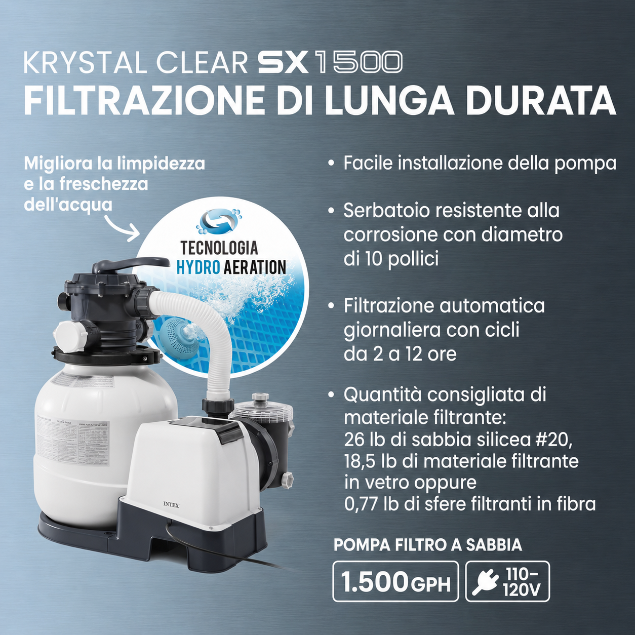 INTEX 26325EH Ultra XTR 488 x 122 cm con pompa a sabbia e sabbia filtrante premium OptiFlow da 22,7 kg