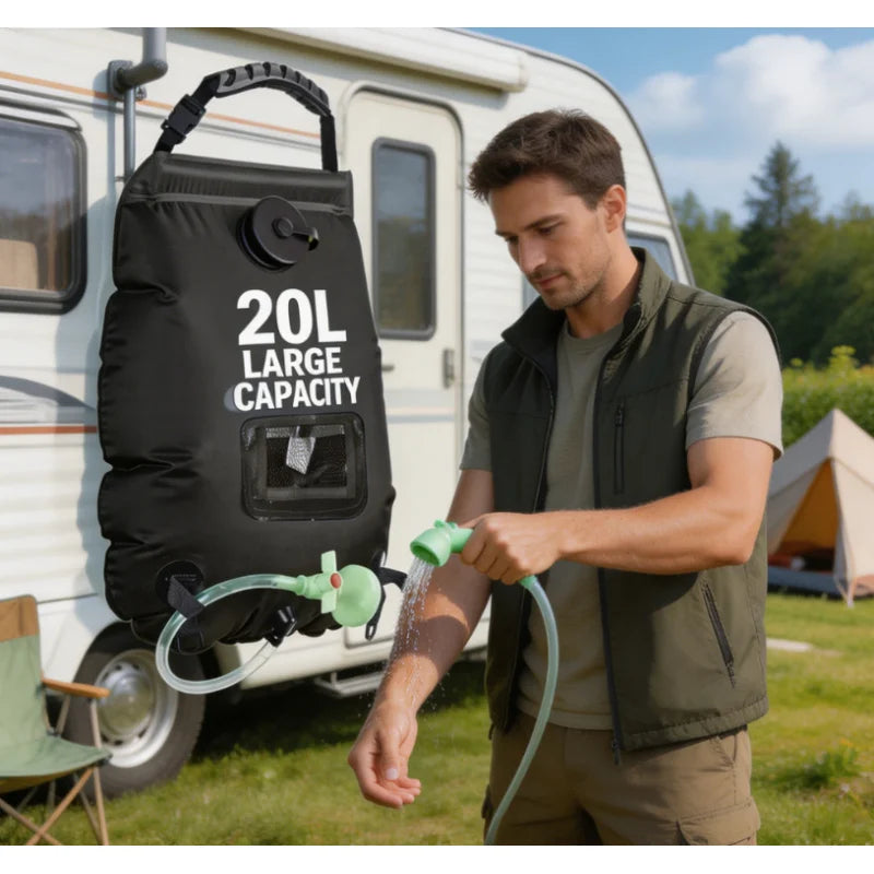 20L Solar Shower Bag Premium Outdoor Camping Solar Heating Hot Water 45°C with Removable Hose Shower Head Home Use